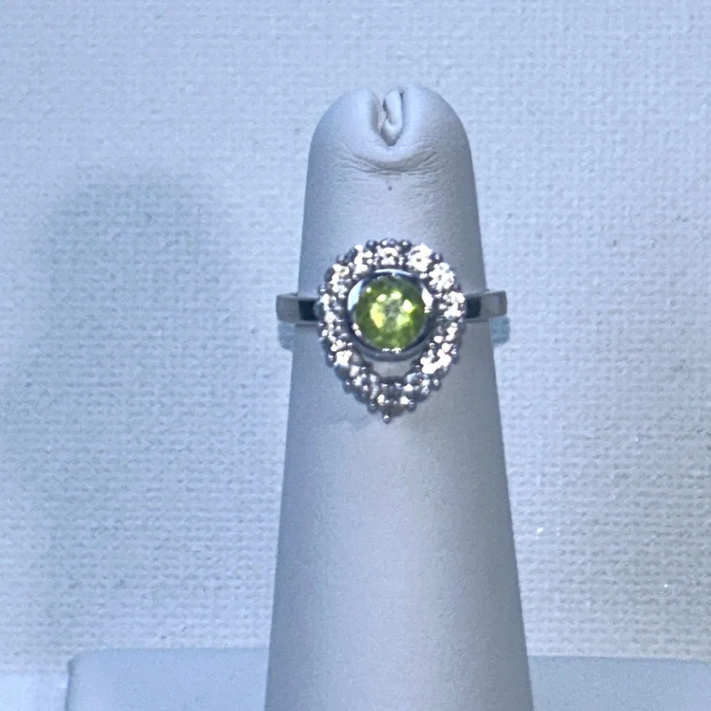 Sterling Silver Genuine Peridot & White Topaz Gemstone Accent Pinky Ring Boho